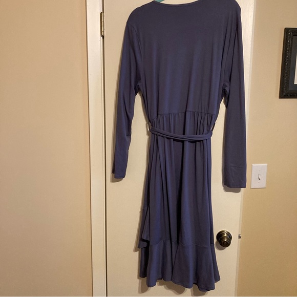 Levaca plain long sleeve flowy modest midi dress with belt - Picture 3 of 4